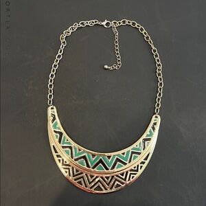 Geometric Gold and Green Necklace